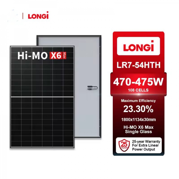 LR7-54HTH 470-475M longi single glass solar panel